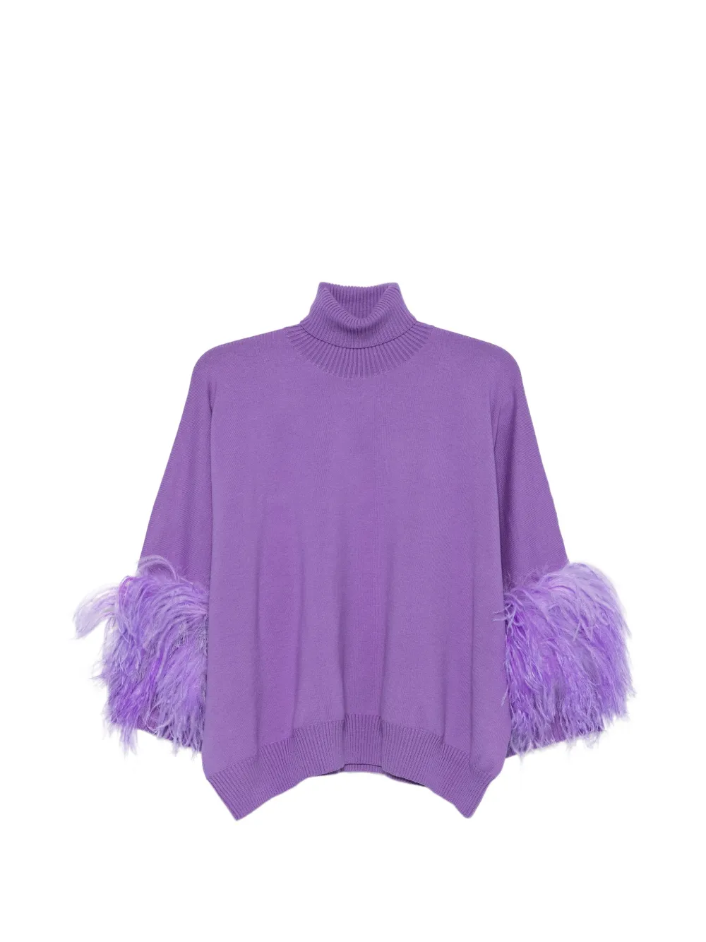 Alberta Ferretti feather-trim roll-neck sweater - Purple