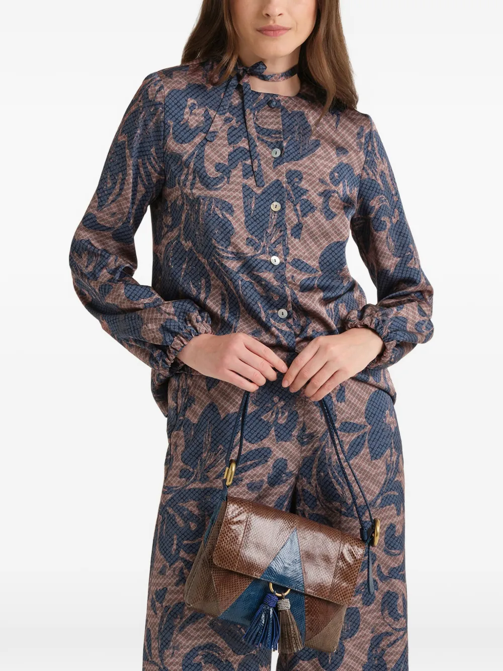 MALIPARMI Sweet Foliage floral-print tie-neck shirt