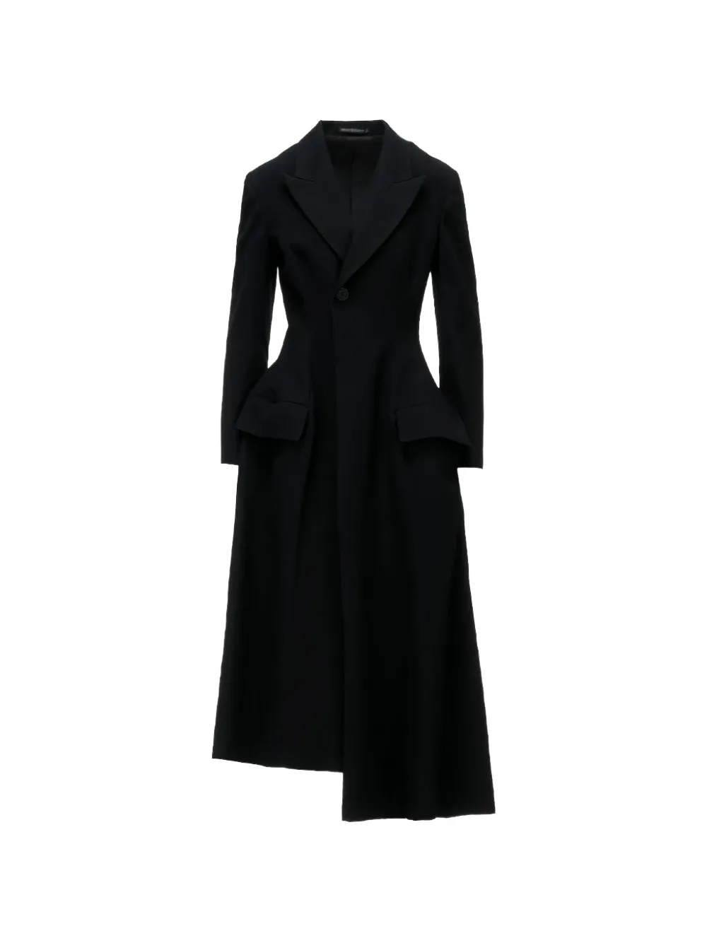 Yohji Yamamoto Milled asymmetrische jas met enkele rij knopen Zwart