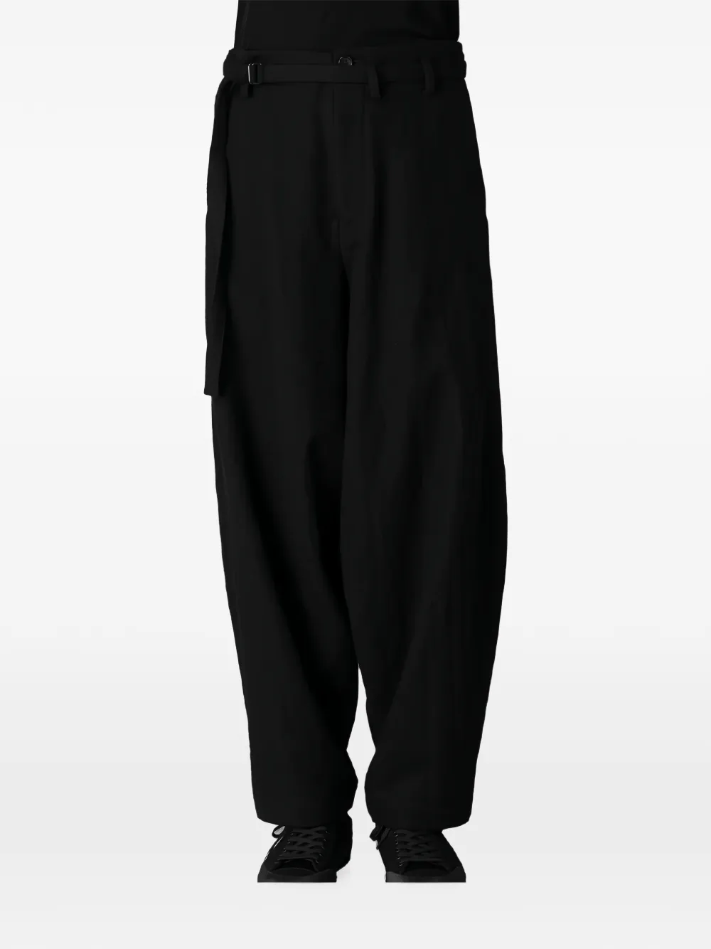 Yohji Yamamoto Milled Gabardine broek met wijde pijpen en ceintuur Zwart