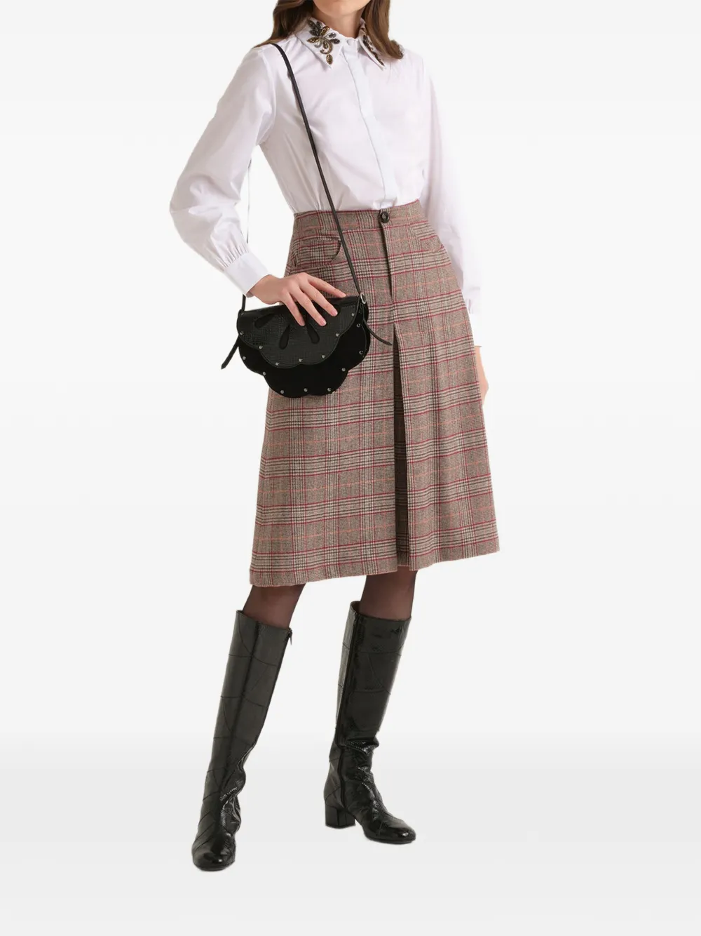 MALIPARMI Prince of Wales check box-pleat midi skirt