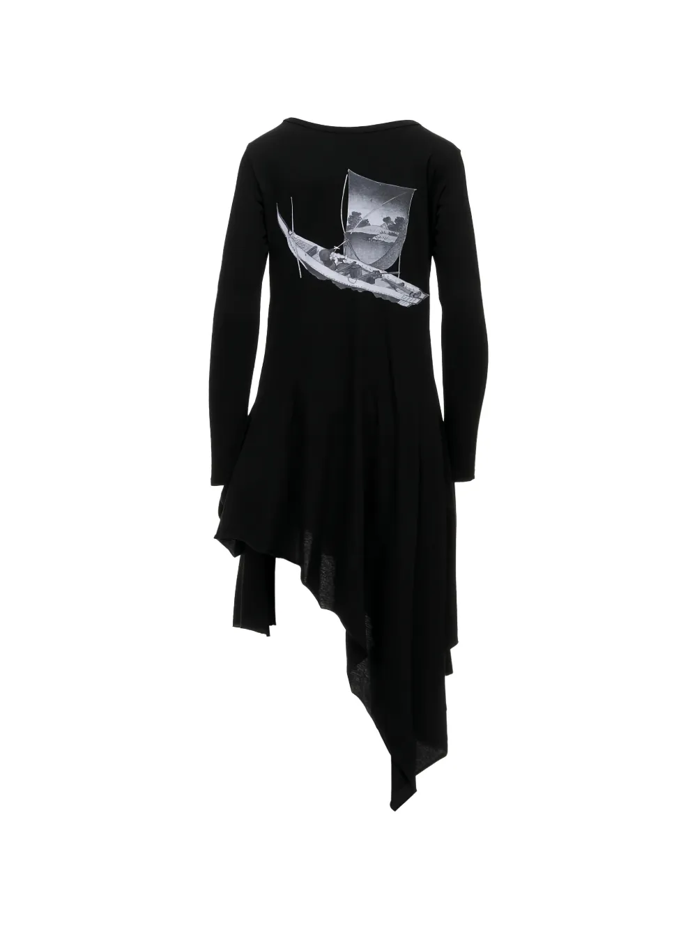 Yohji Yamamoto Asymmetrische jurk met print Zwart