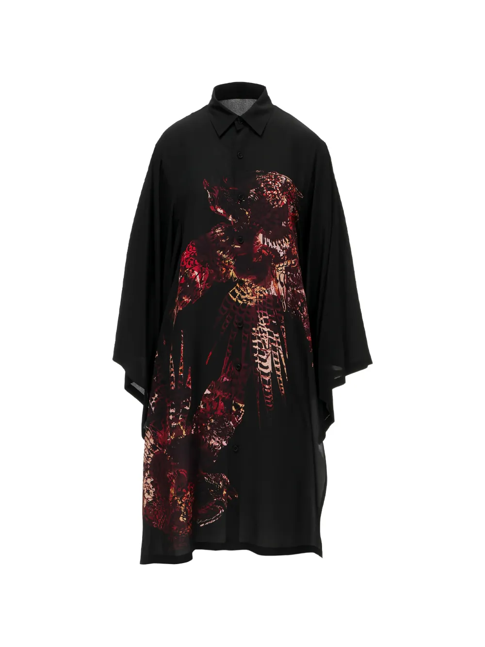 Yohji Yamamoto graphic-print cape-sleeve shirt dress
