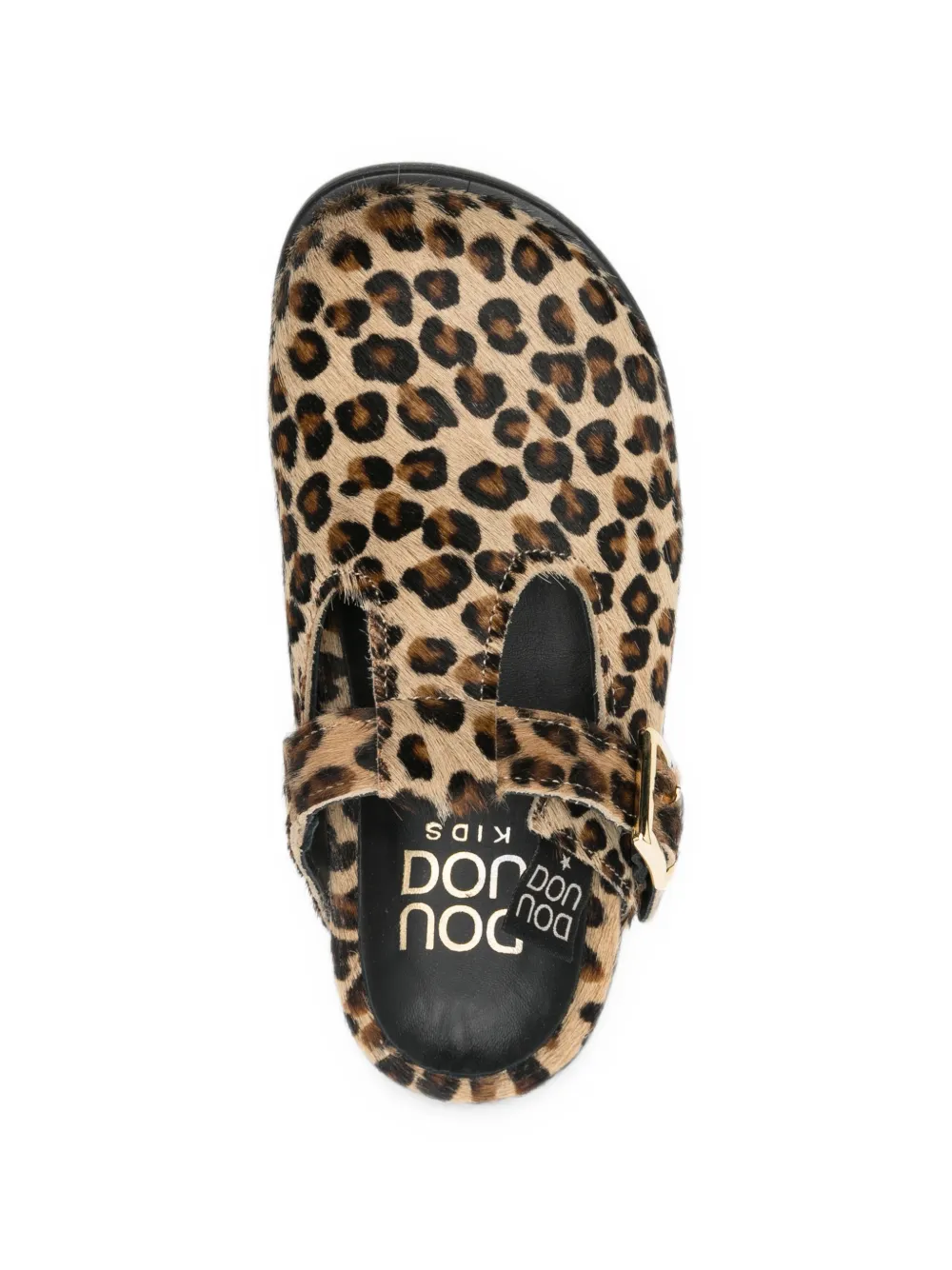 Douuod Kids leopard-print pony fur slippers Beige