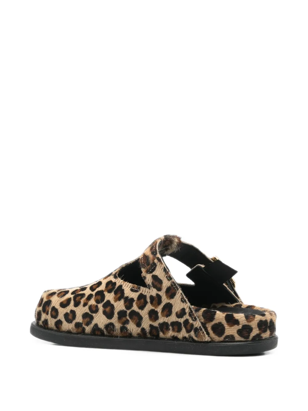 Douuod Kids leopard-print pony fur slippers Beige