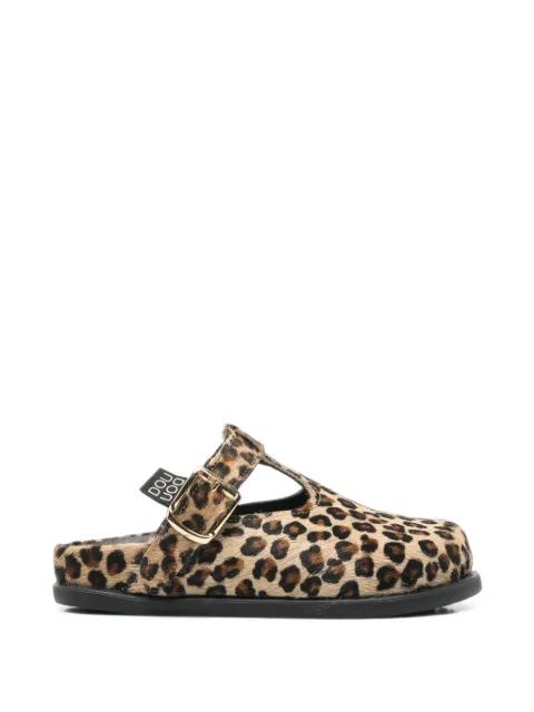 Douuod Kids leopard-print pony fur slippers