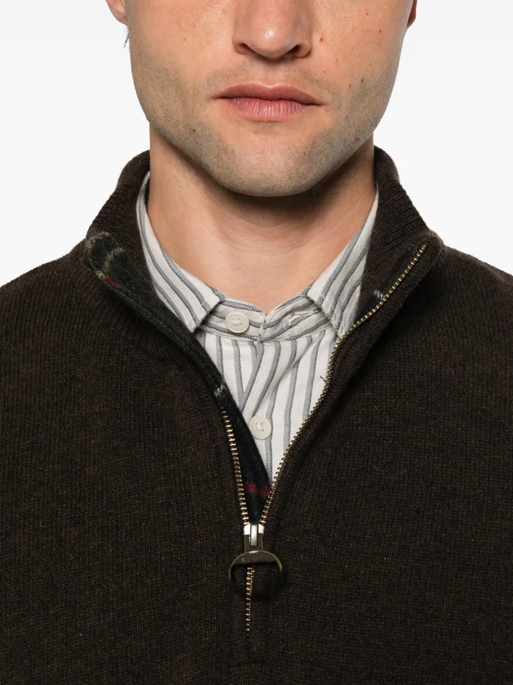Barbour Holden trui met halve rits en elleboog-patches met tartan-ruit Bruin