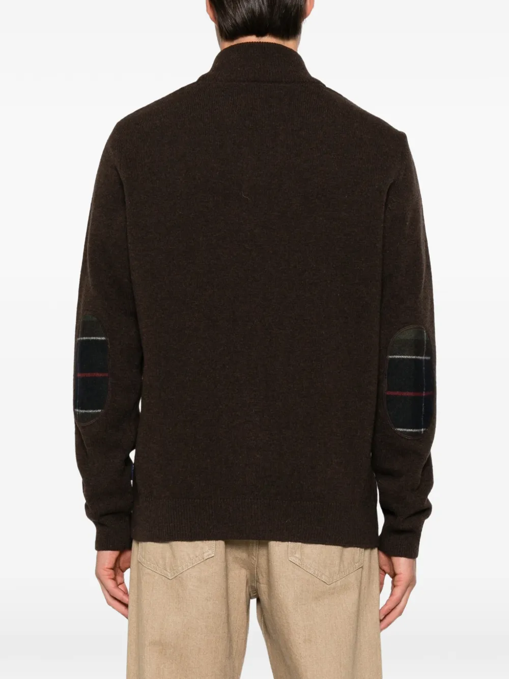 Barbour Holden trui met halve rits en elleboog-patches met tartan-ruit Bruin