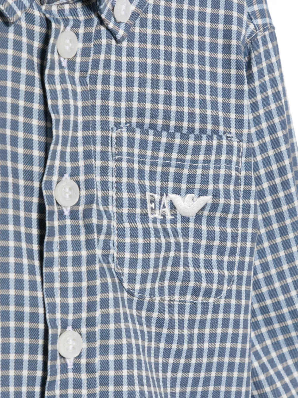 Emporio Armani Kids Geruit shirt met geborduurd logo Blauw