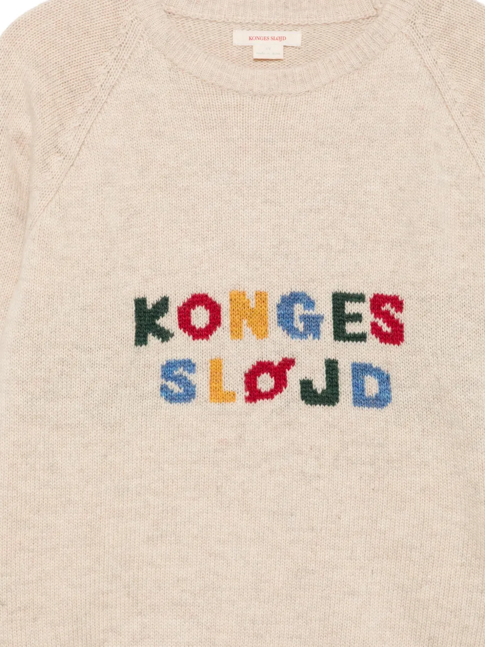 Konges Sløjd logo-intarsia raglan-sleeve sweater Beige