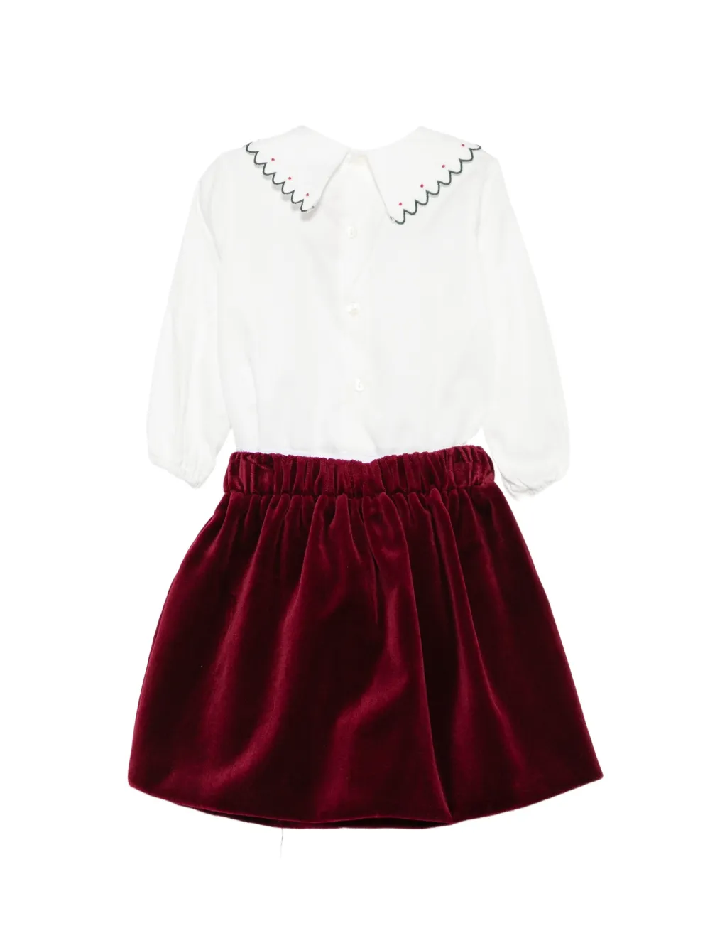 La Stupenderia embroidered-collar velvet-skirt dress set Wit