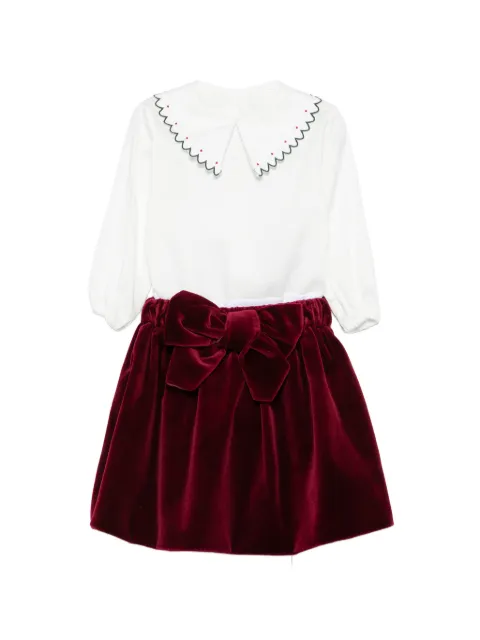 La Stupenderia embroidered-collar velvet-skirt dress set