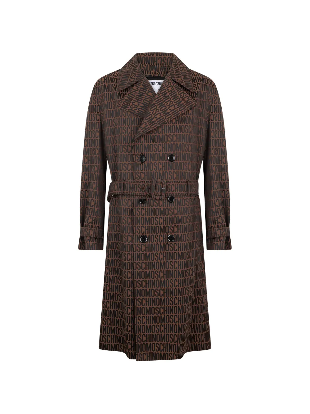 Moschino logo-print double-breasted trench coat · 50