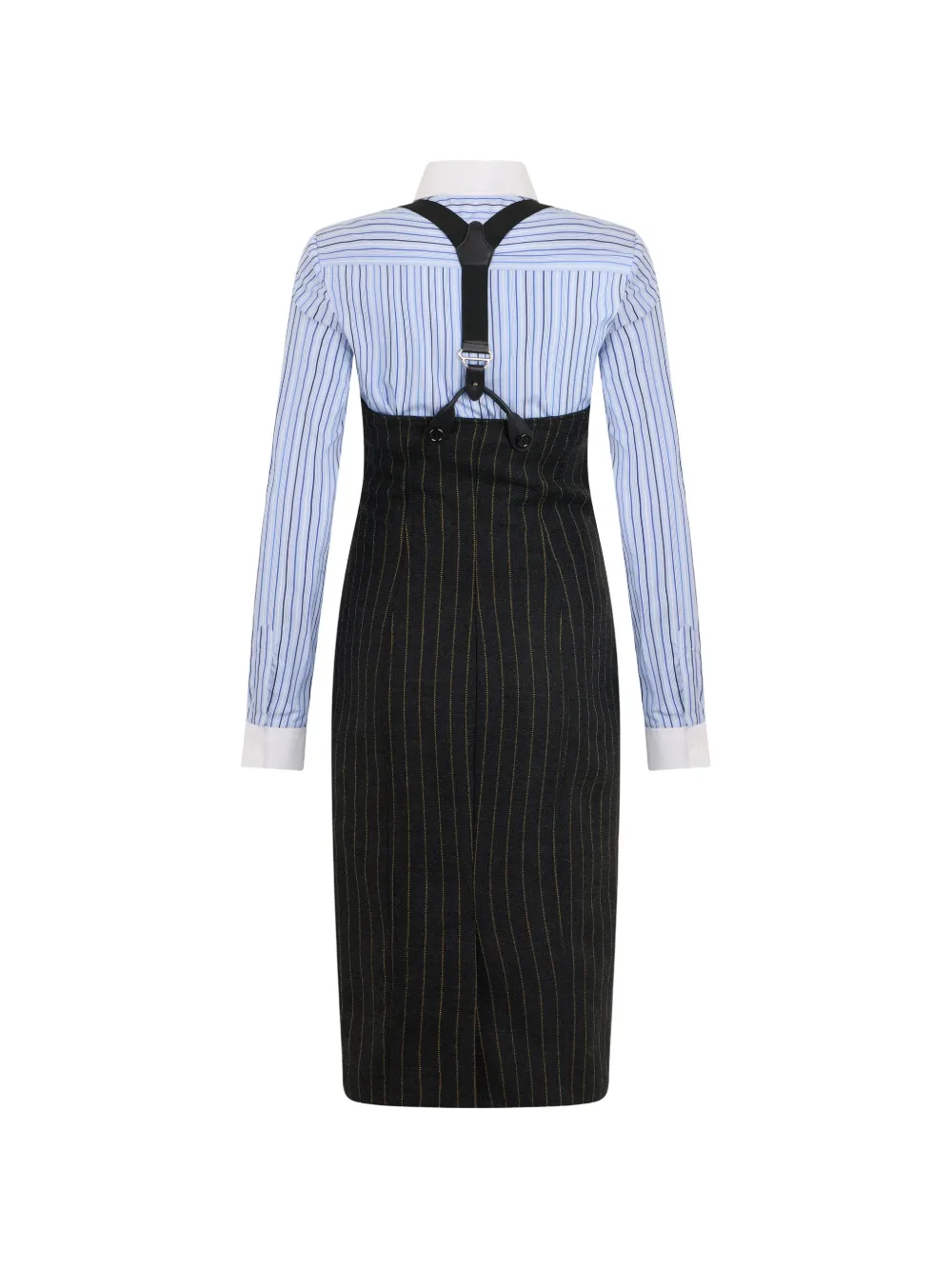 Moschino Midi-jurk in blousemodel met krijtstreep en bretels Zwart