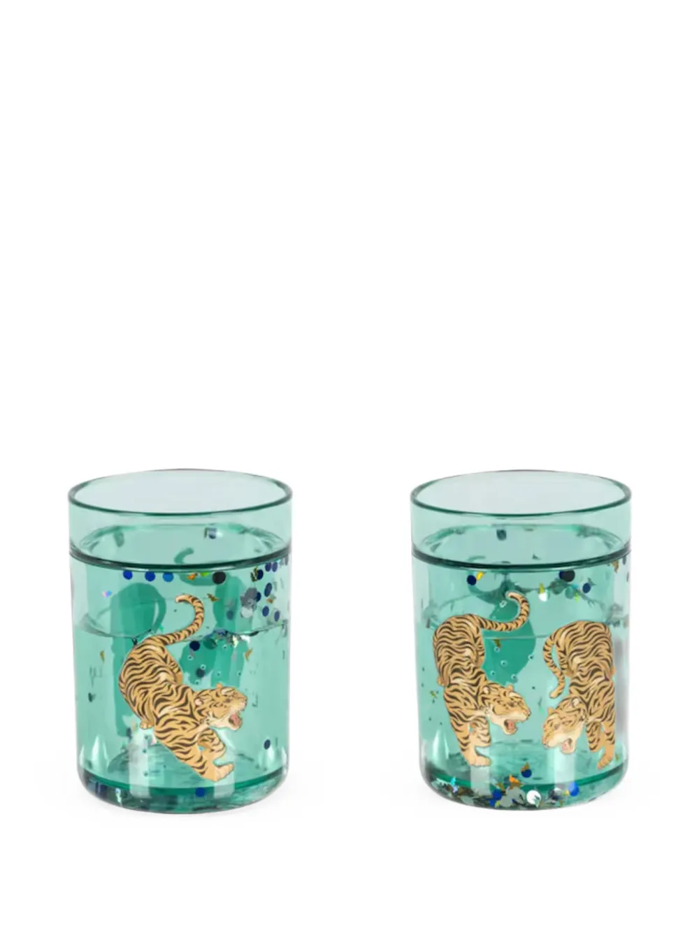 Konges Sløjd Tiger-print Glitter Kids Cups (set Of Two) In Green