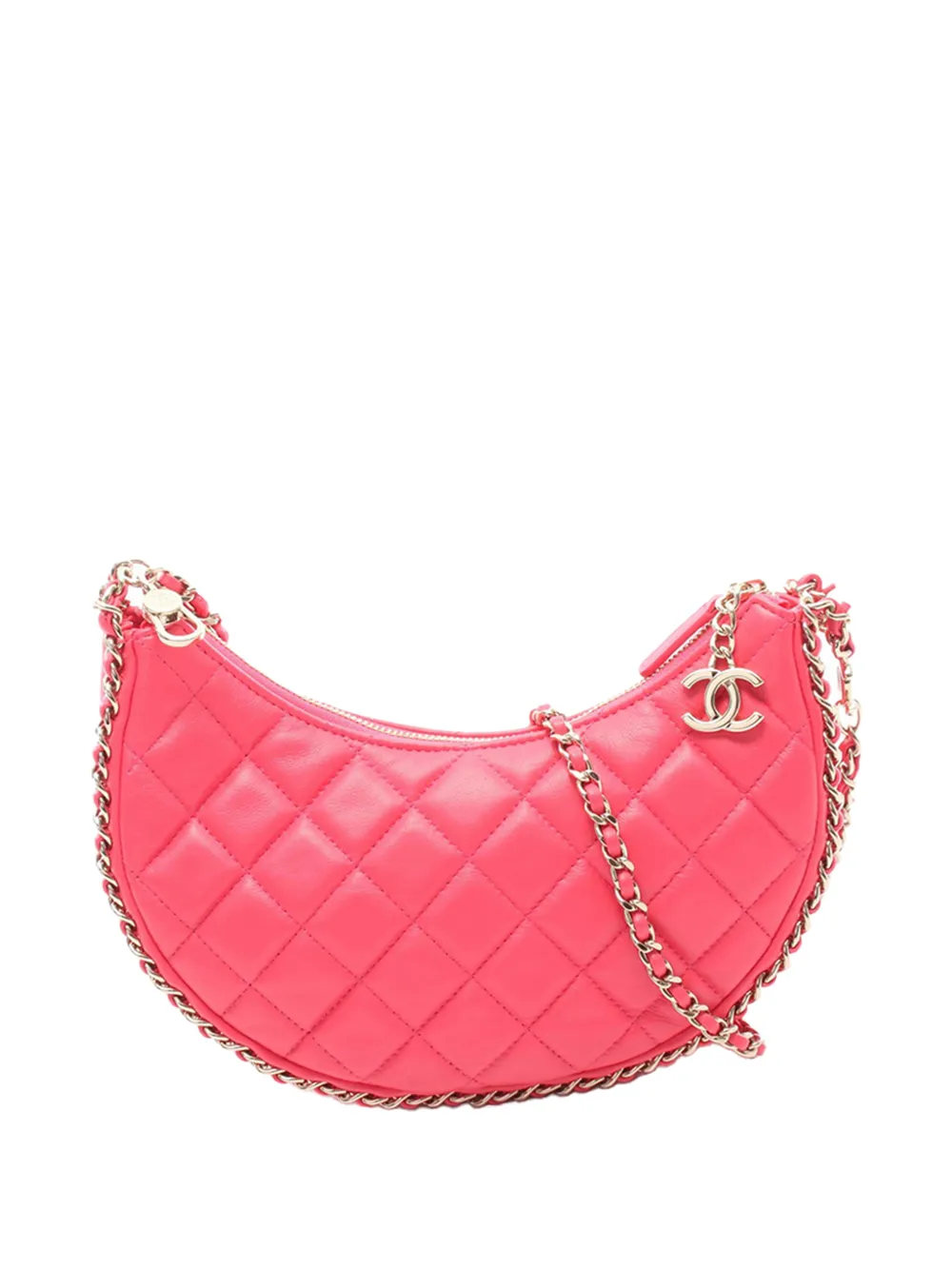 CHANEL Pre-Owned 2021-2026 Small Quilted Lambskin Chain Around Hook Hobo Bag crossbody bag - Rosa