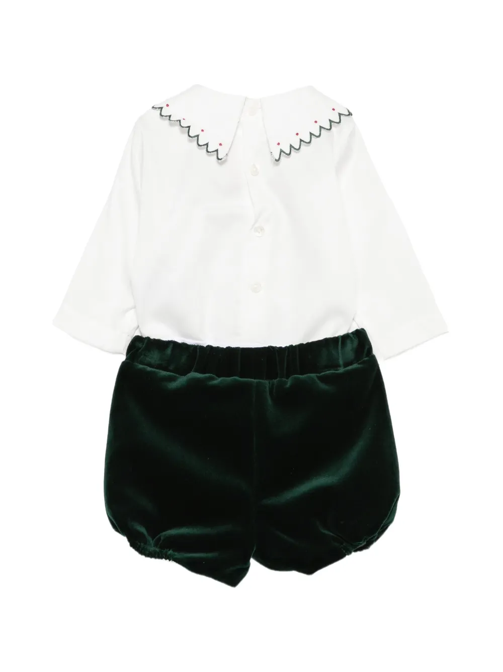 La Stupenderia Fluwelen shorts set met geborduurde kraag Wit