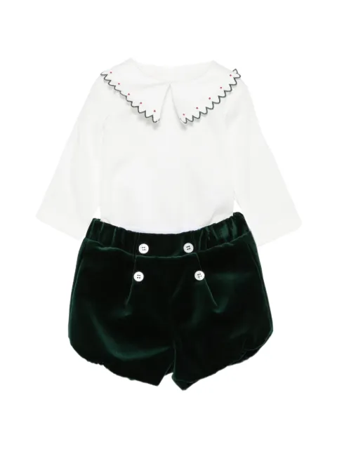 La Stupenderia velvet-shorts embroidered-collar set