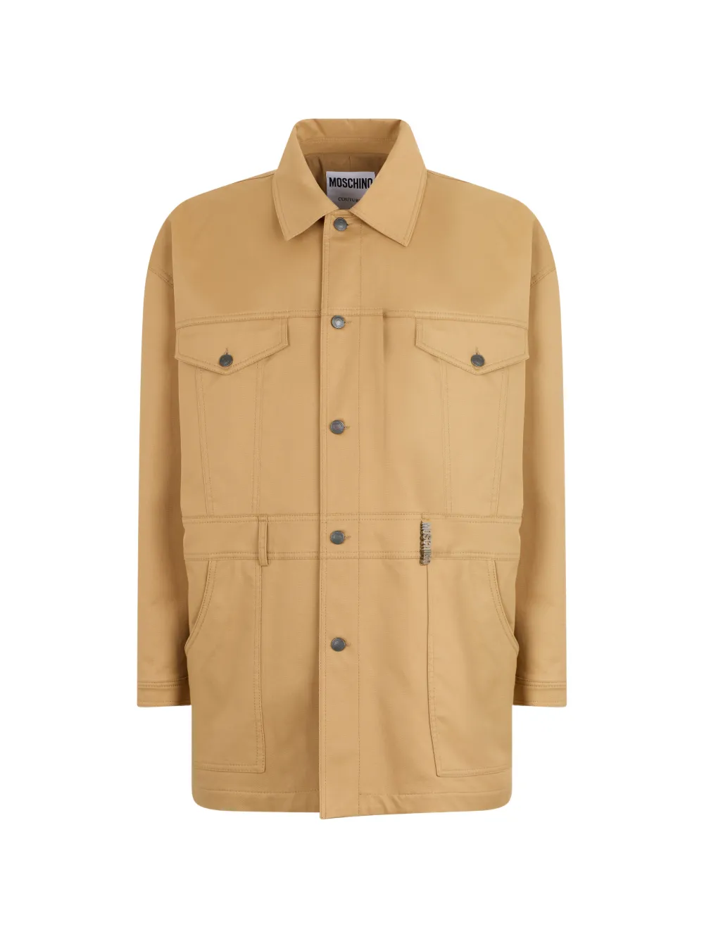 Moschino logo-plaque button-up coat · 50