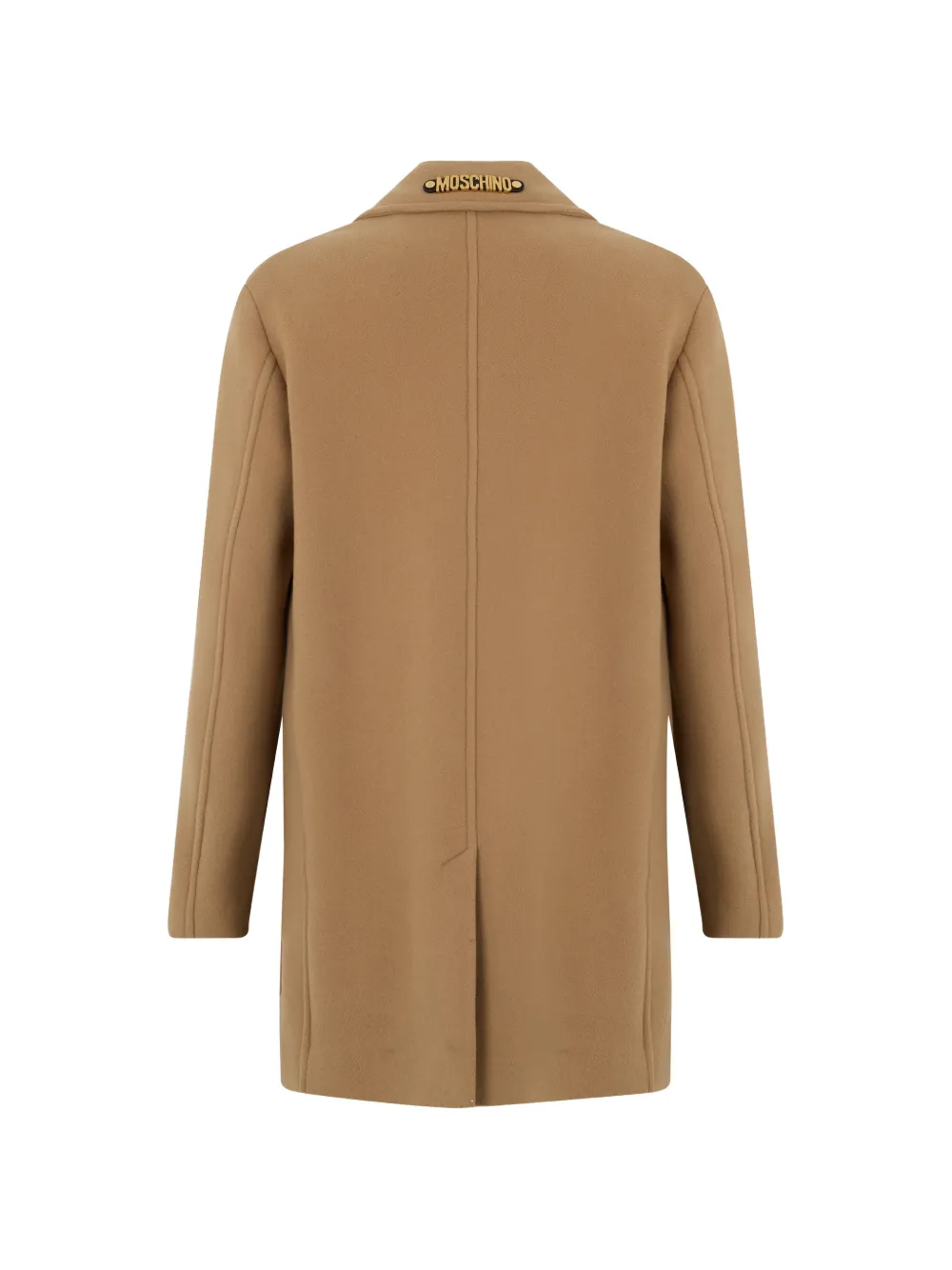 Moschino double-breasted logo-plaque coat Beige