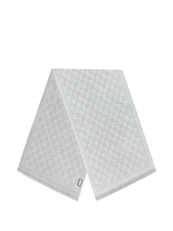 Gucci Gg-motif Fringed Scarf in Grey
