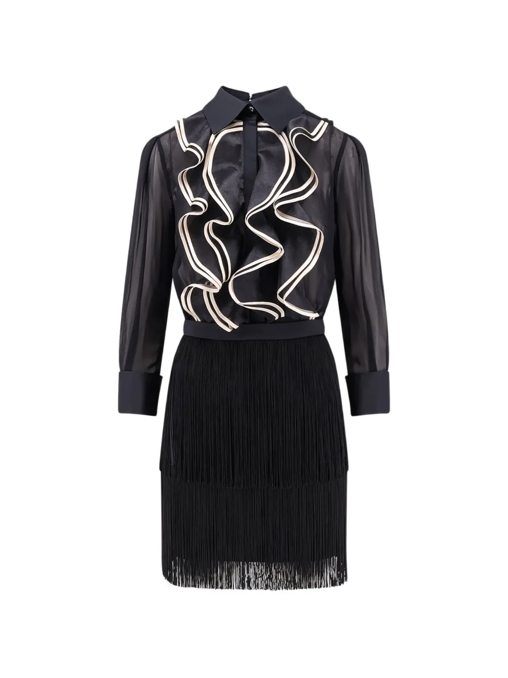 Elisabetta Franchi ruffled fringed mini dress - Noir Elisabetta Franchi ruffled fringed mini dress - Noir