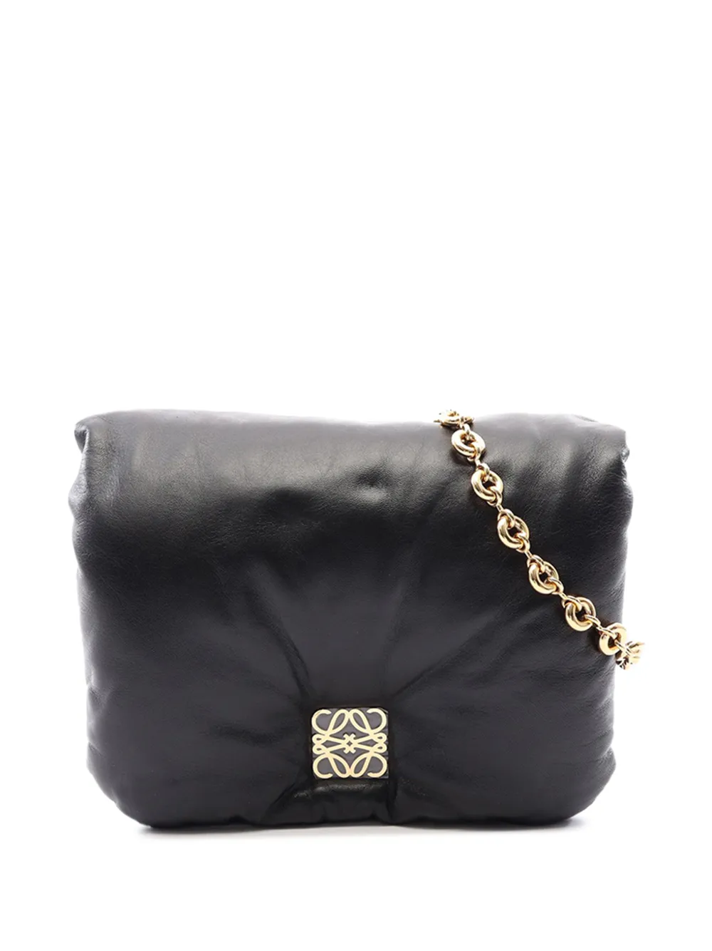 Loewe Pre-Owned 2000-2026 glänzende Goya Puffer Schultertasche mit Kette - Schwarz