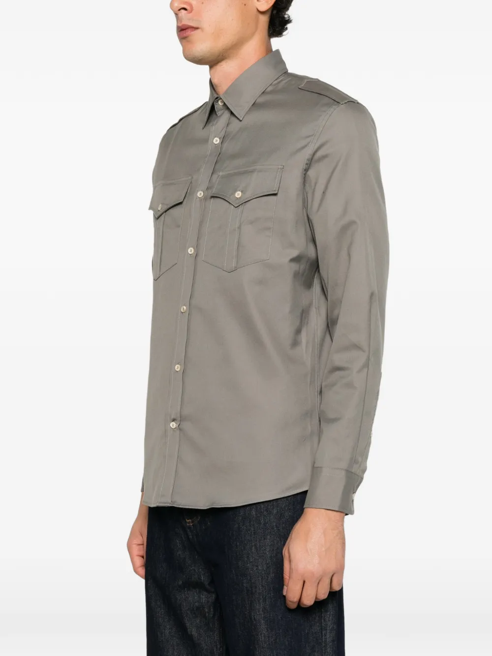 Brunello Cucinelli epaulette chest-pocket shirt Bruin