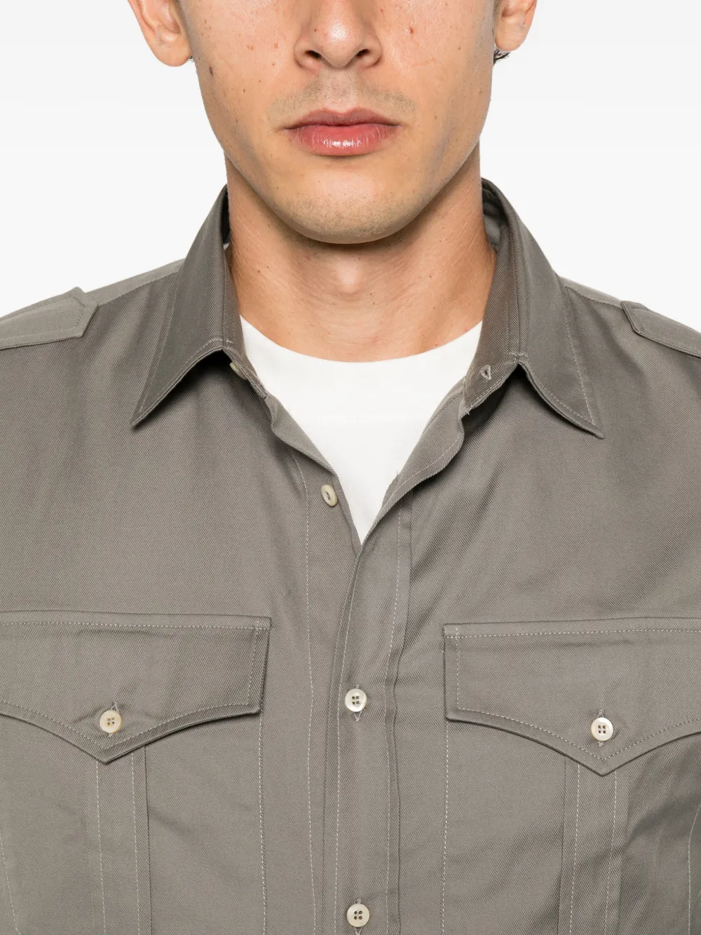Brunello Cucinelli epaulette chest-pocket shirt Bruin