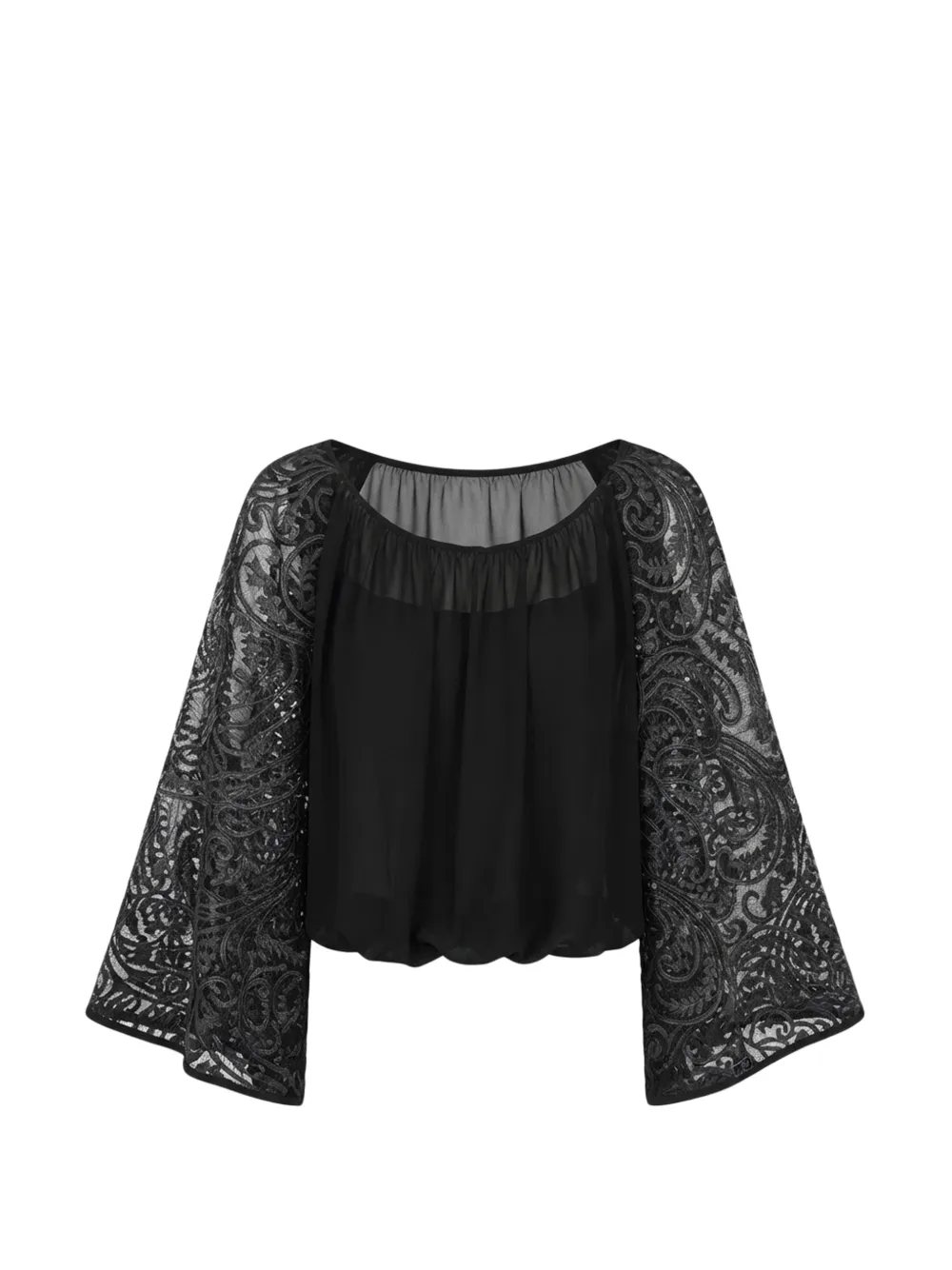 Gemy Maalouf lace-sleeve gathered top - Nero