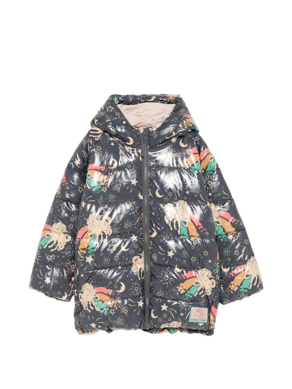 Konges Sløjd unicorn-print hooded puffer jacket - Nero