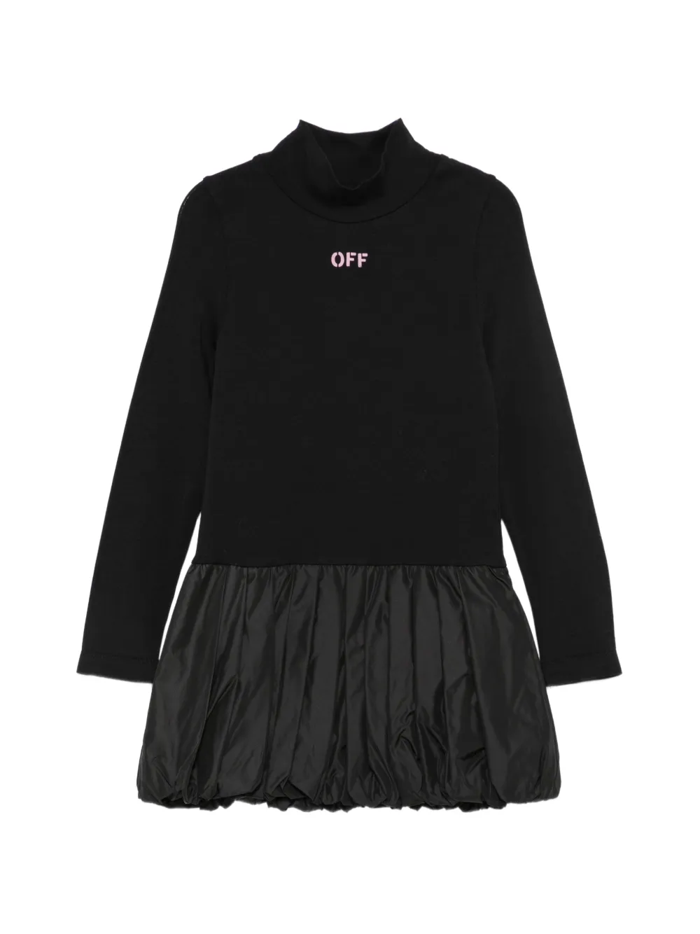 Off-White Kids Jurk met geplooide zoom en logoprint Zwart