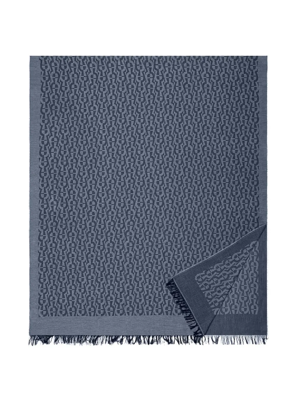 Aigner Monogram Fringed Scarf In Blue