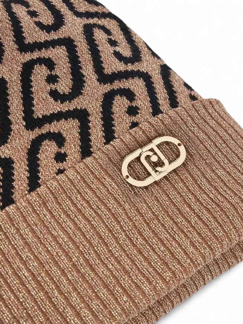 LIU JO Muts met monogram-patroon en geribbelde afwerking Beige