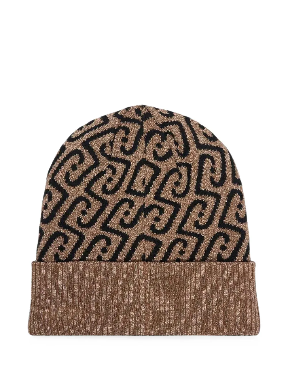 LIU JO Muts met monogram-patroon en geribbelde afwerking Beige