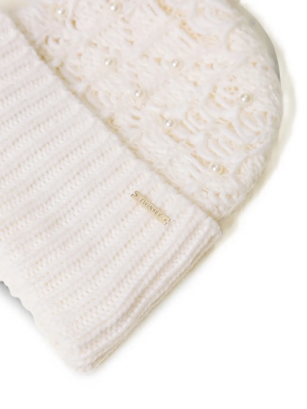 TWINSET Gebreide muts met parels Beige
