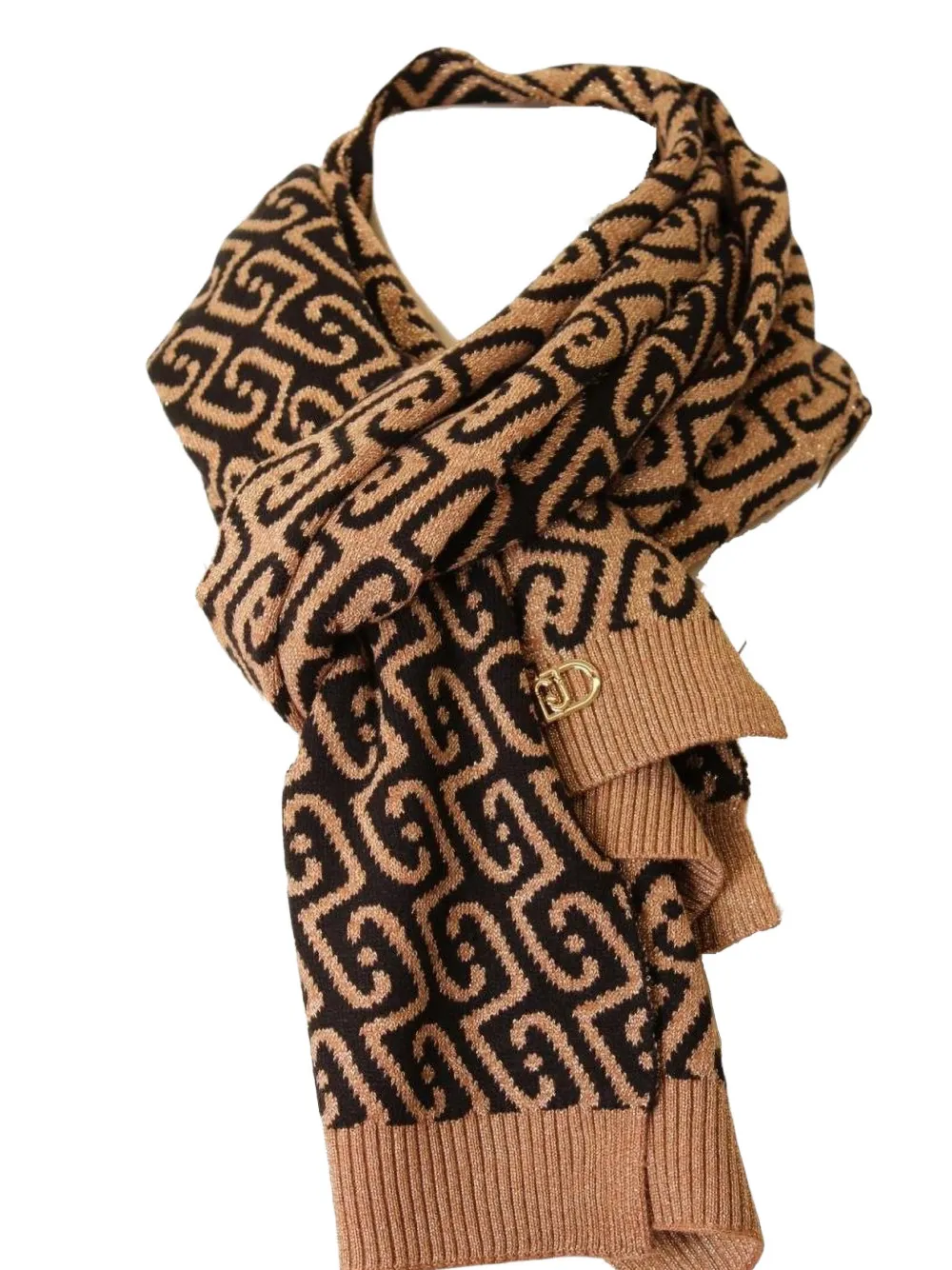 LIU JO Sjaal met monogram-patroon en logo-plakkaat Beige