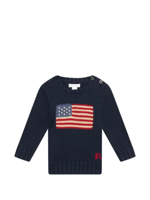 POLO RALPH LAUREN KIDS flag-intarsia buttoned-shoulder sweater