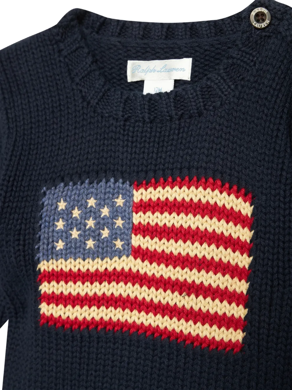 POLO RALPH LAUREN KIDS Trui met knoopsluiting op de schouder en vlag-intarsia Blauw