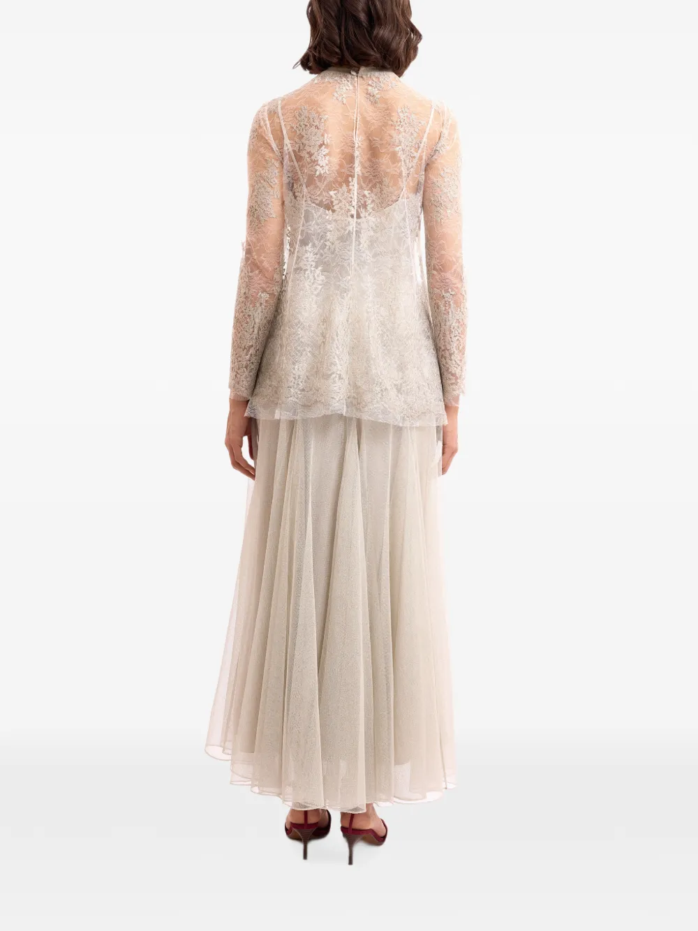 Gemy Maalouf Top met kanten laag en lange mouwen Beige