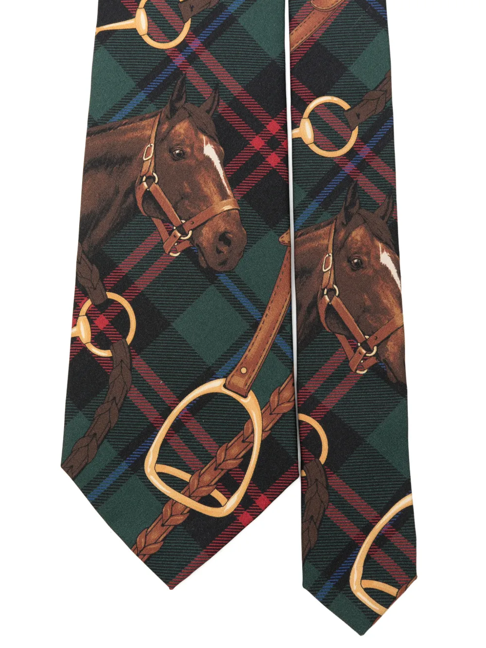 Polo Ralph Lauren tartan equestrian-print tie Groen