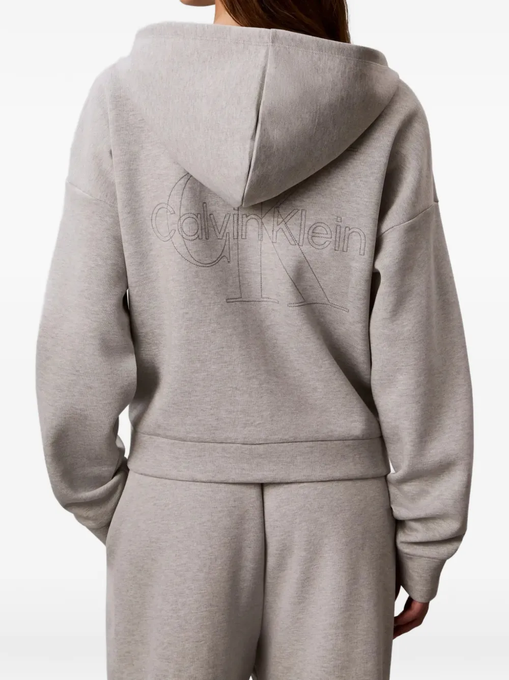 Calvin Klein logo-embroidered zip-up hoodie Grijs