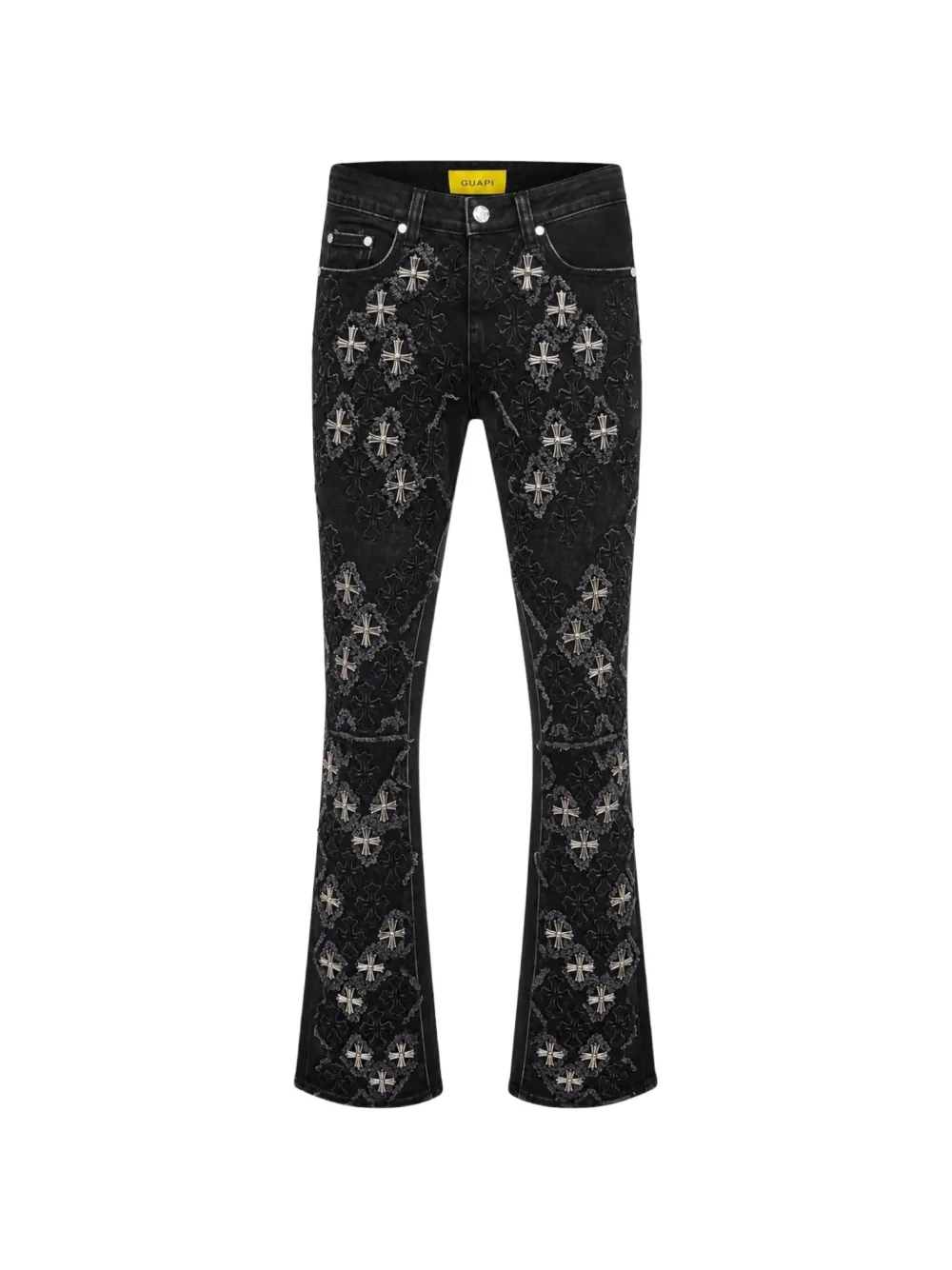 Guapi Relic Distressed Flared Jeans In Black