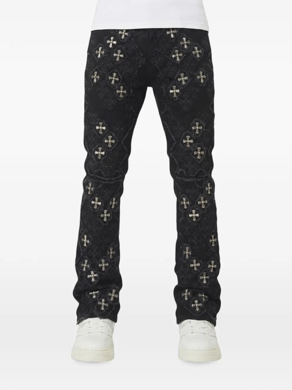 GUAPI Relic gerafelde flared jeans Zwart