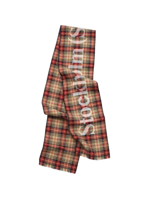Stockholm Surfboard Club check logo-print scarf