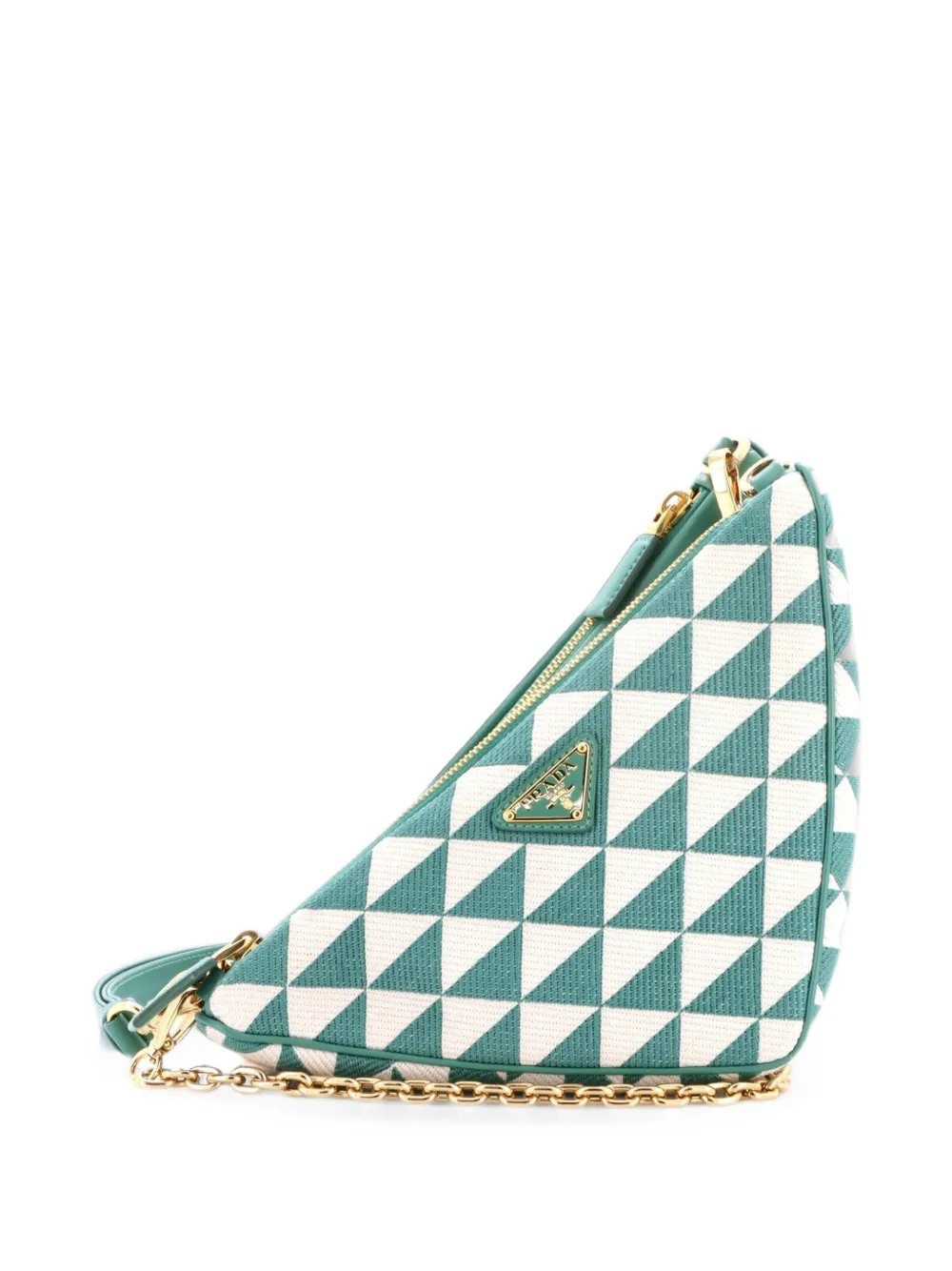 Prada Pre-Owned Double Symbole Triangle Bag Leather and Jacquard Mini shoulder bag - Verde