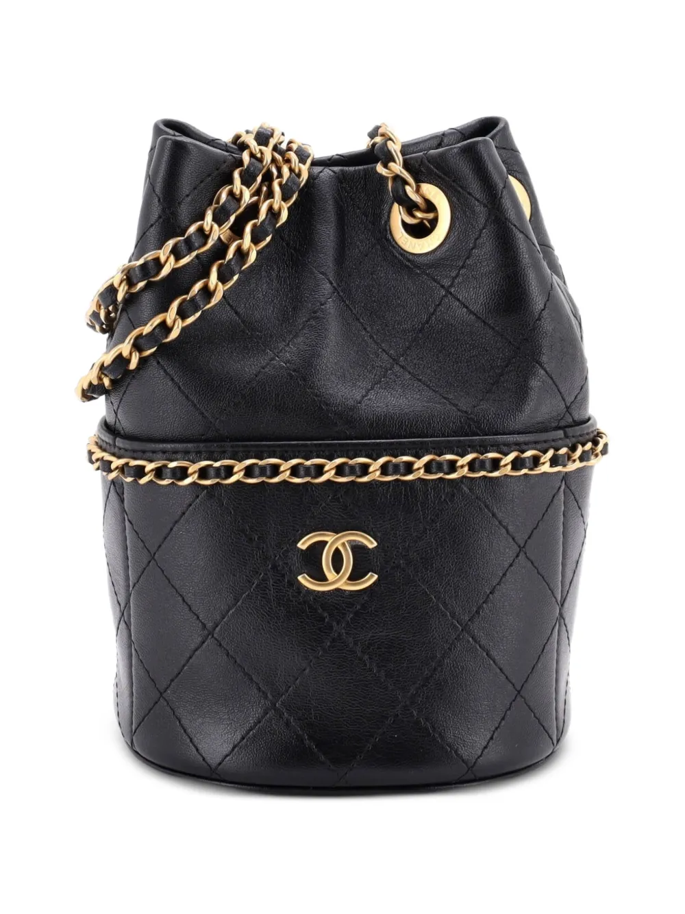 CHANEL Pre-Owned Nauticoco Quilted Shiny Lambskin Mini bucket bag - Nero