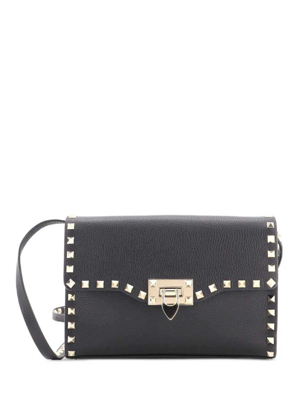 Valentino Garavani Pre-Owned Mittelgroße Rockstud Flip Lock Umhängetasche mit Klappe - Schwarz