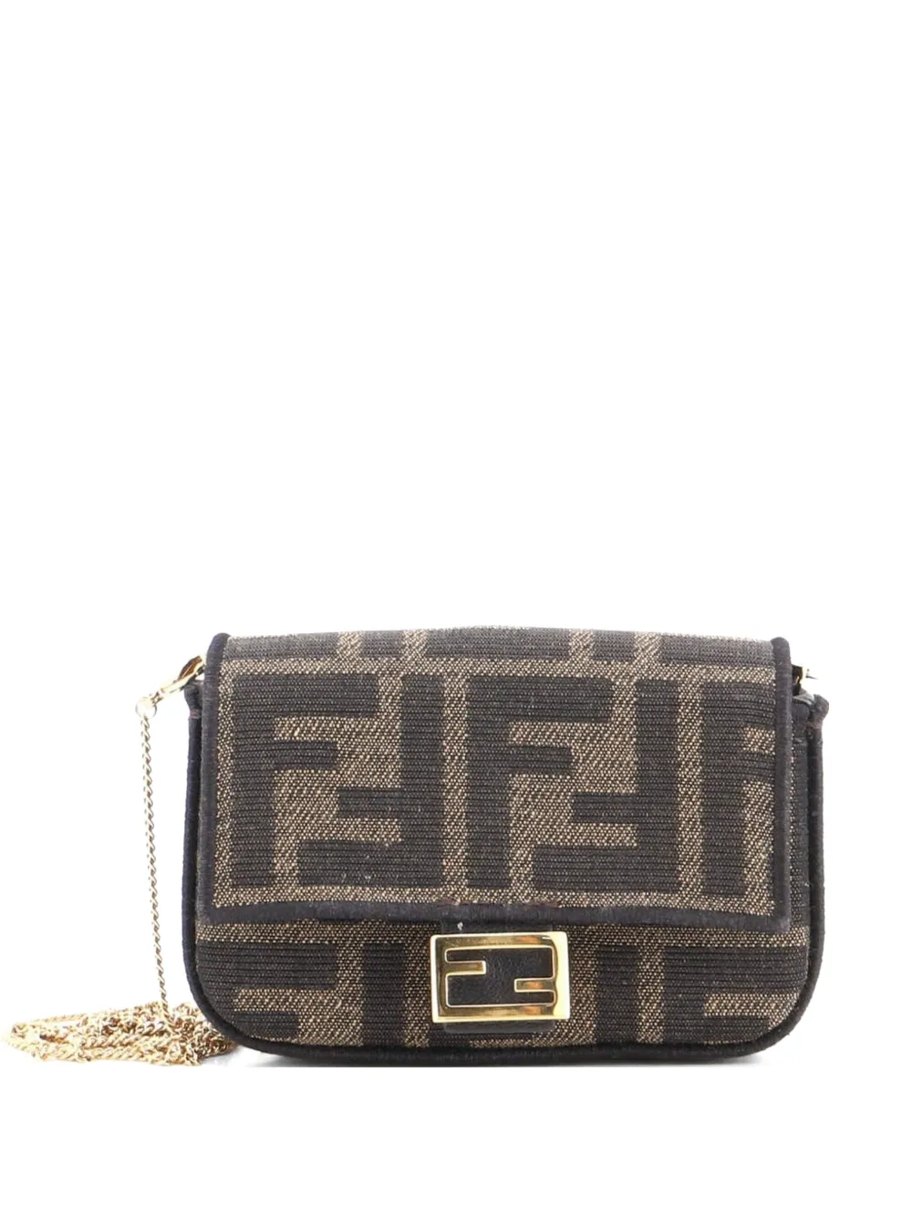 Fendi Pre-Owned Nano Baguette Charm Zucca Umhängetasche aus beschichtetem Canvas mit Kettenriemen - Braun