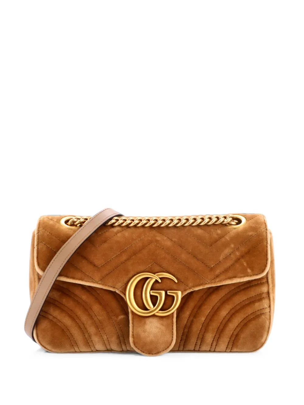 Gucci Pre-Owned GG Marmont Flap Bag Matelasse Velvet Small shoulder bag - Marrone